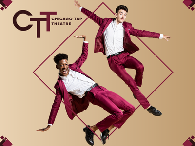Chicago tap theatre logo with two men tap dancers dancing