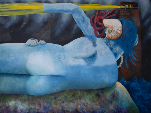 Image of The Tunnel a painting by Jewlya Sturtevant that showcases imagery of the boundaries between human and nature dissolving