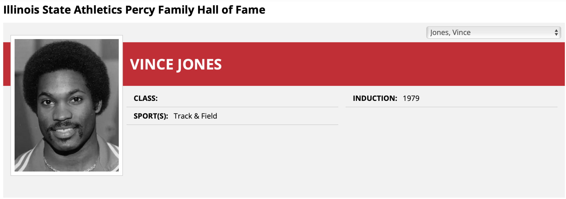 Screenshot of Illinois State University Athletics Percy Hall of Fame