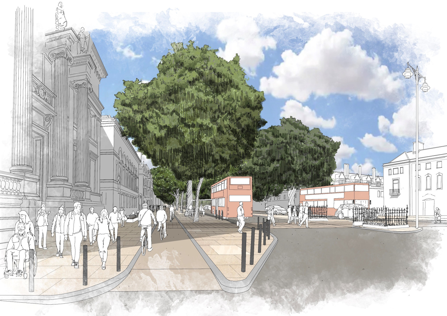 1.Artist impression of St Giles’ (Oxford) with improved facilities for pedestrians, cyclists and bus users. 