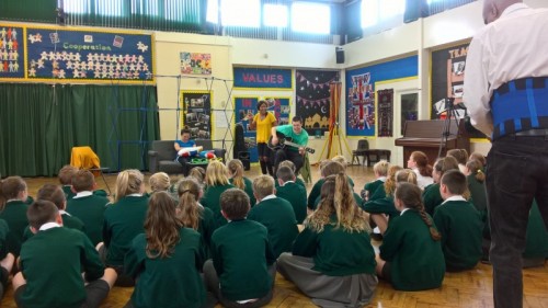 Children watching the play at Rush Common Primary School in Abingdon