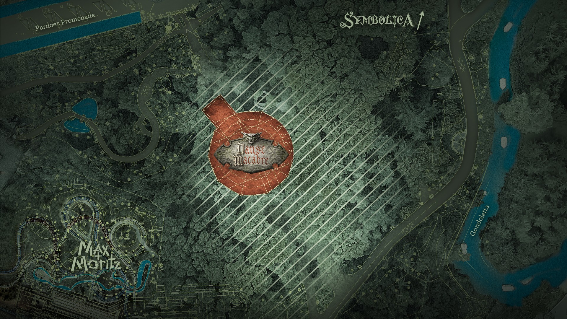 Plattegrond themagebied en Danse Macabre - Efteling