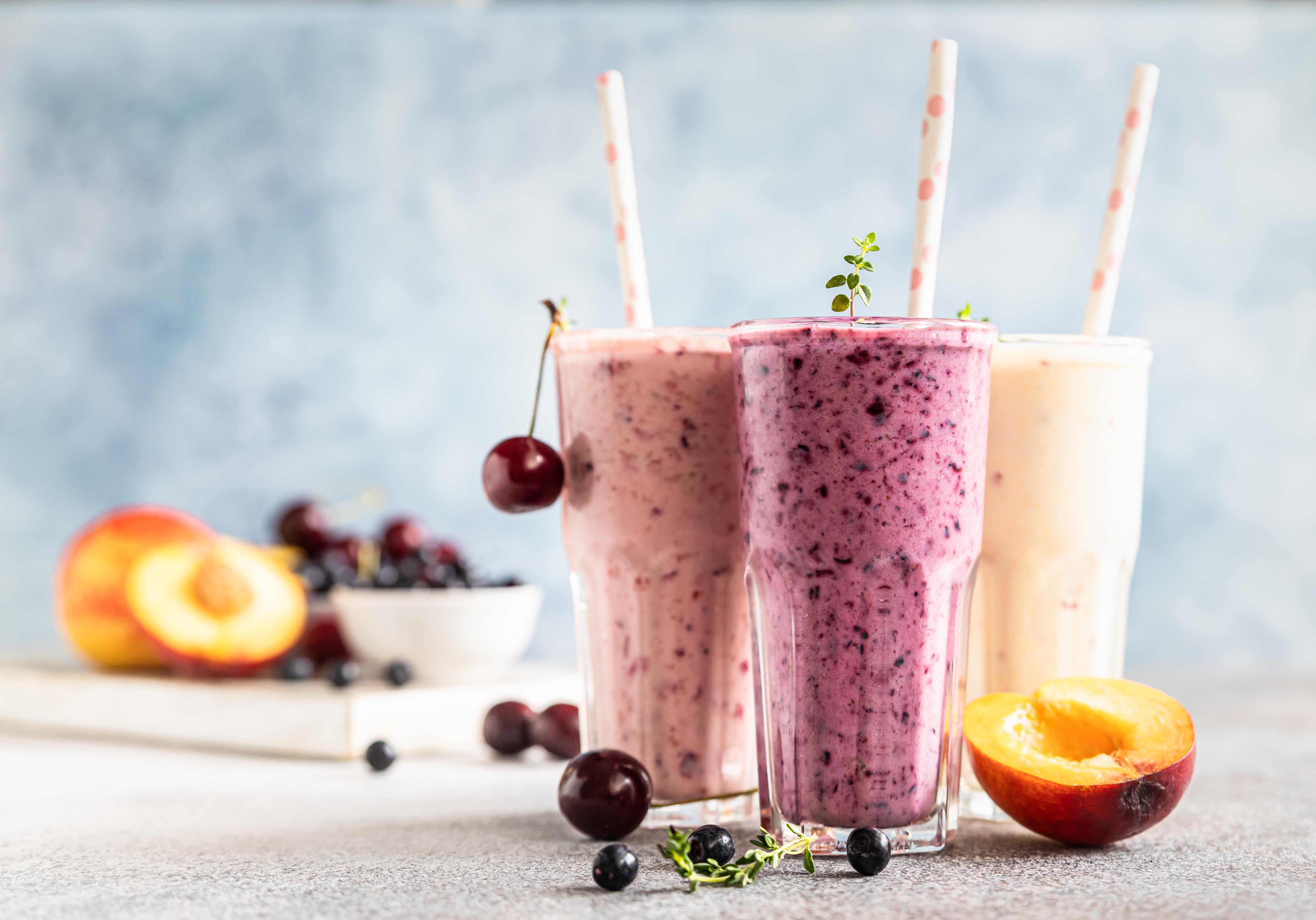 Colorful various smoothie or milkshake