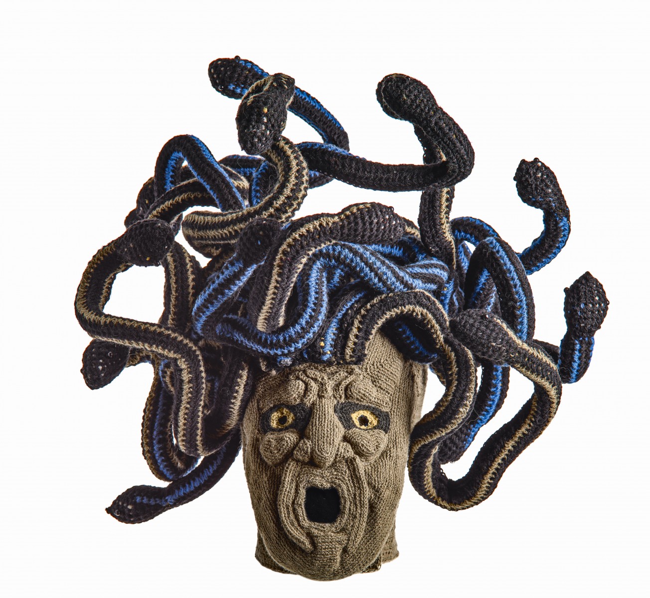Nicki Hitz Edson, Medusa Mask, 1975. Crocheted wool