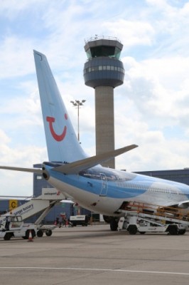 A TUI aircraft on the apron at East Midlands Airport