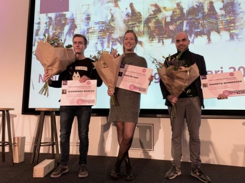 Winnaars Onderzoeksprijzen 2020: Alexander Warkus, Tess de Kok en Roderick Wondergem.