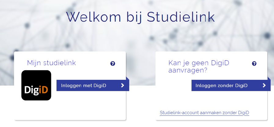 Het aanmeldscherm van Studielink.