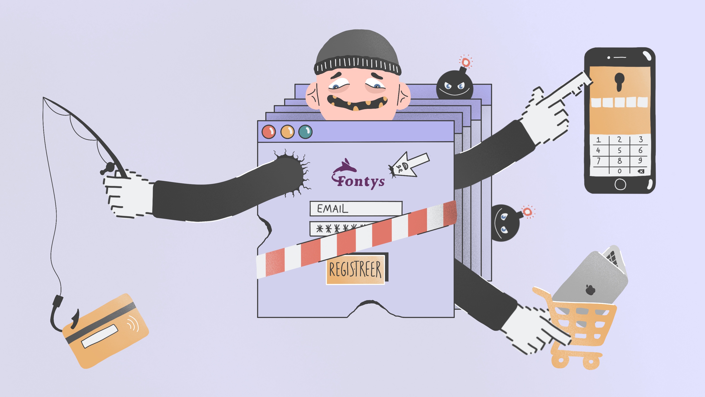 Fontys waarschuwt voor phishingmails, die steeds echter lijken. - Illustratie: Studio Geniek