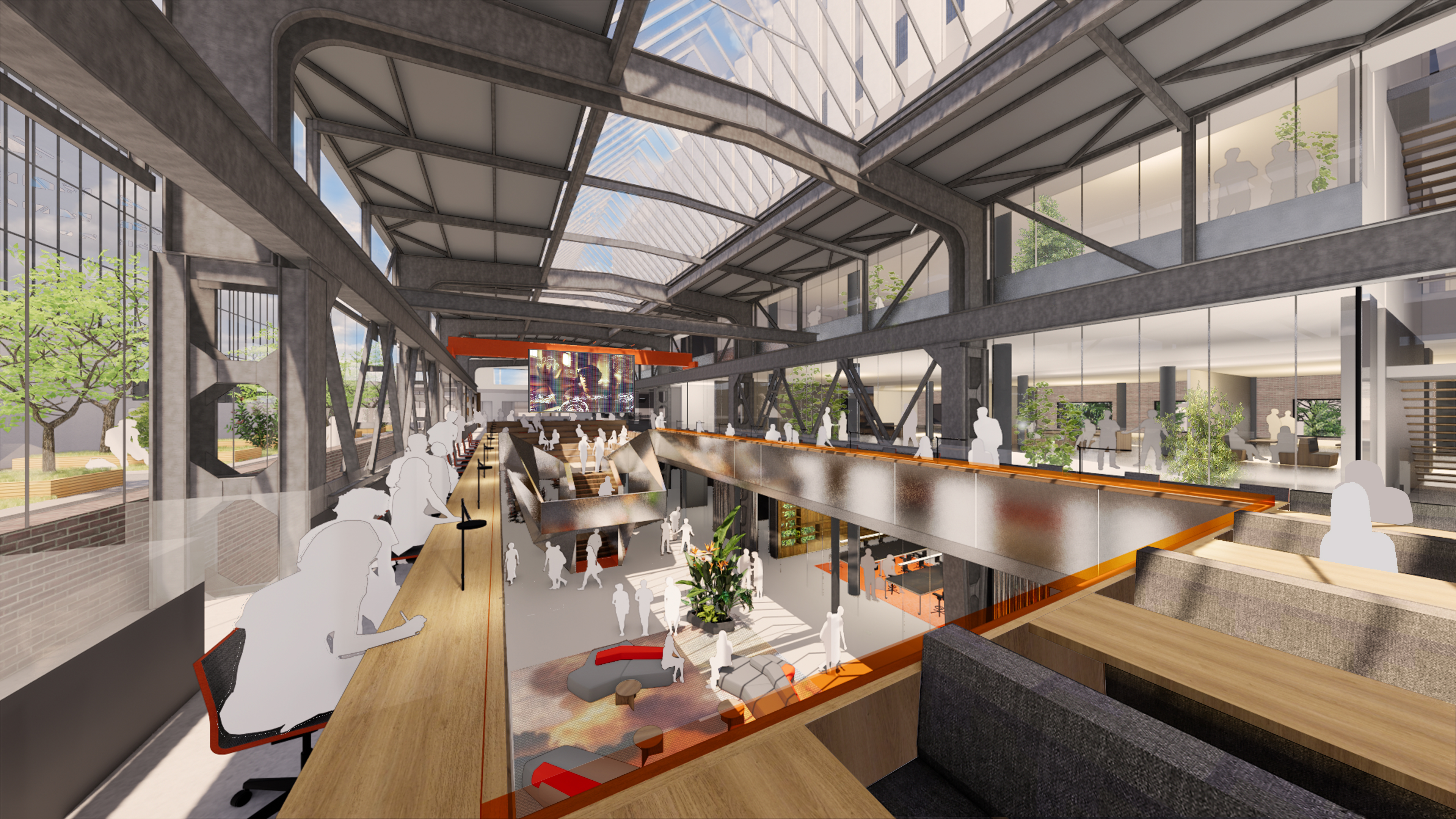 Impressie van de mediatheek in gebouw MindLabs, dat nu gebouwd wordt in de Tilburgse Spoorzone.