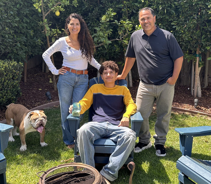 From left to right: Rosa Soliz, Ryan Soliz and Richard Soliz in their backyard in Camarillo, California.