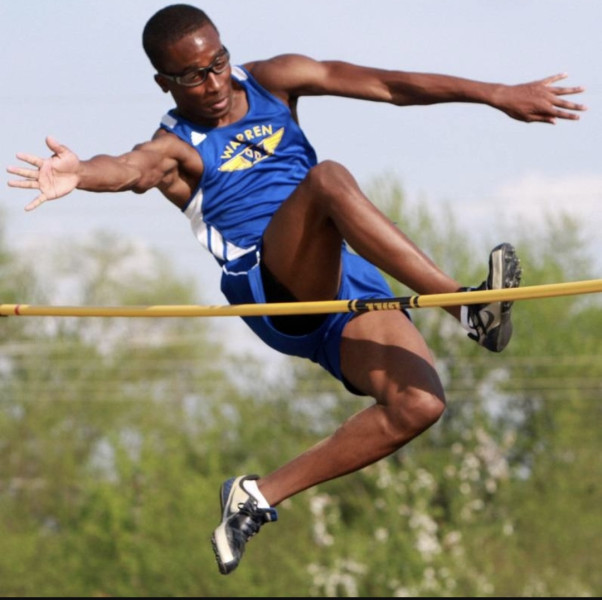 Isaac Jean-Paul competing in the high jump in high school. Photo courtesy of Isaac Jean-Paul.