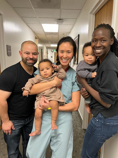 From left to right: Keith Kischer, Jessica Chan, MD, Irine Lagat-Fischer, with Lily and Liam. Photo courtesy of Irine Lagat-Fischer.