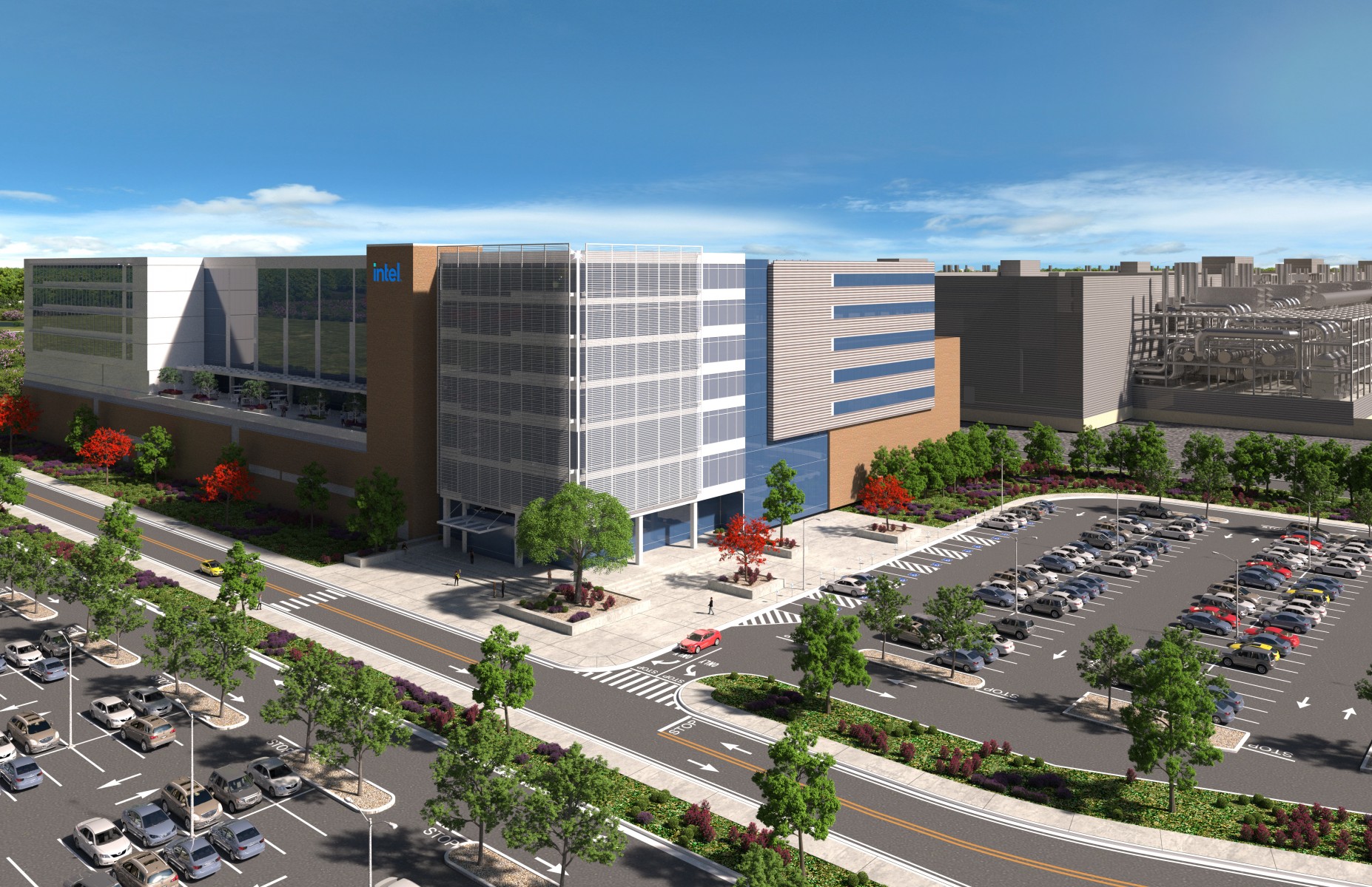 A rendering shows early plans for two new leading-edge Intel processor factories in Licking County, Ohio.