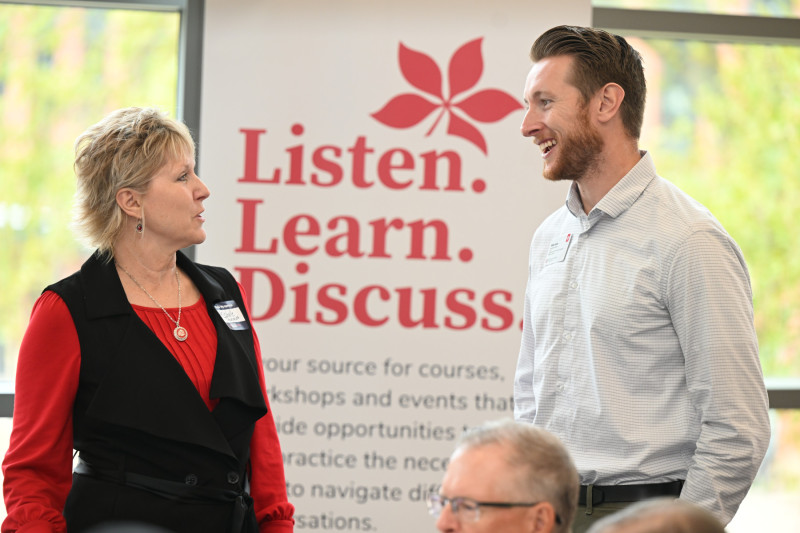 The discussion centered on the university's Listen. Learn. Discuss. platform.