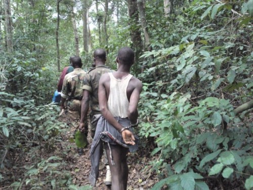 Arrested hunter inside Dassiko Sud Forest Reserve.