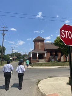 Teen drummers lead a march to Columbus’s Family Missionary Baptist Church. Deanna Wilkinson, CC BY