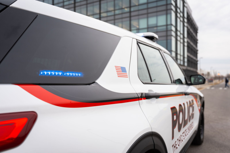 OSUPD vehicle with cruise lights on