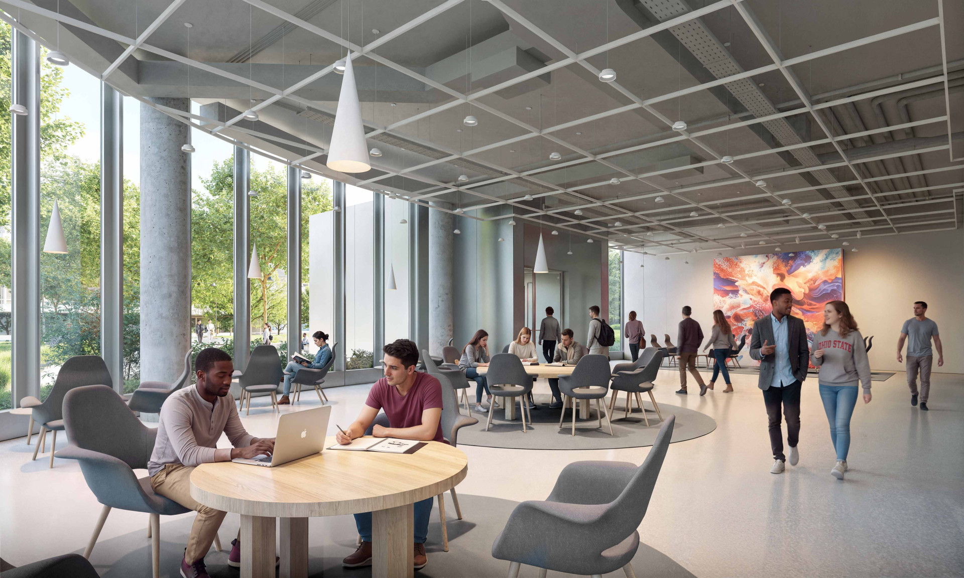 A rendering of the lobby of the Timashev Technology Tower