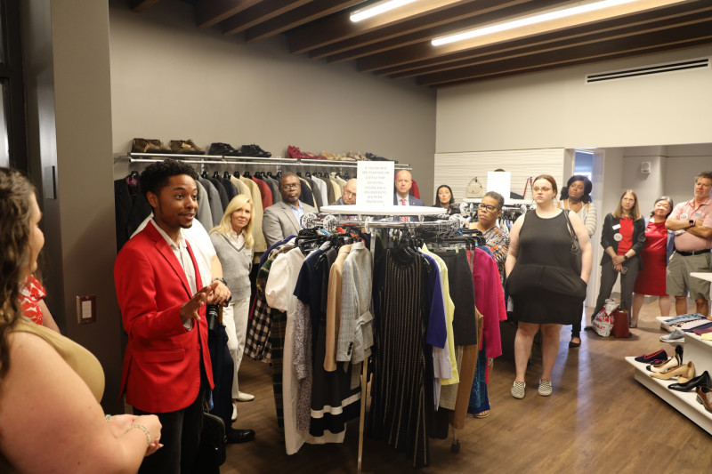 Student volunteers led tours of the Reid Family Career Closet.