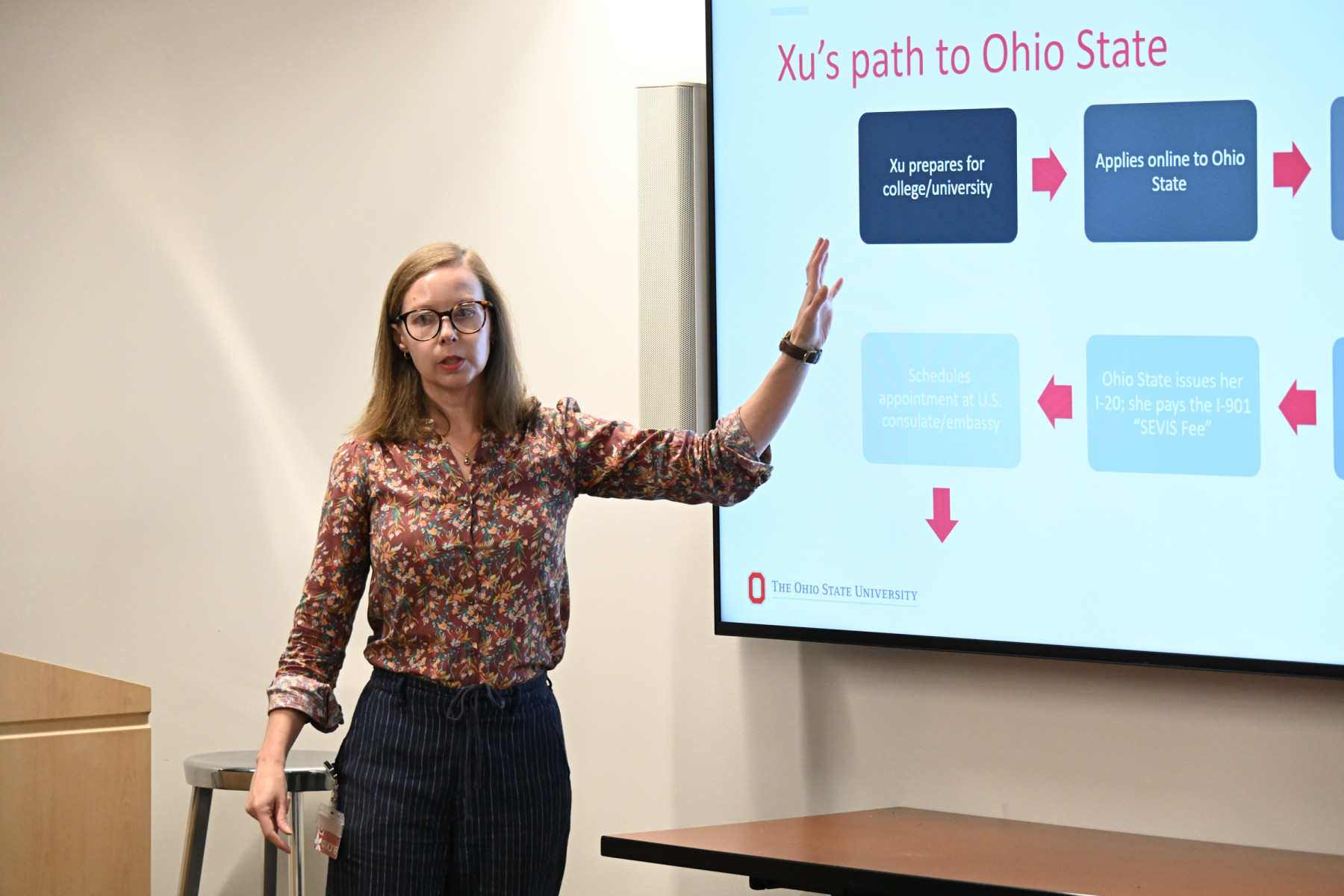 Caroline Omolesky speaks during a recent workshop.