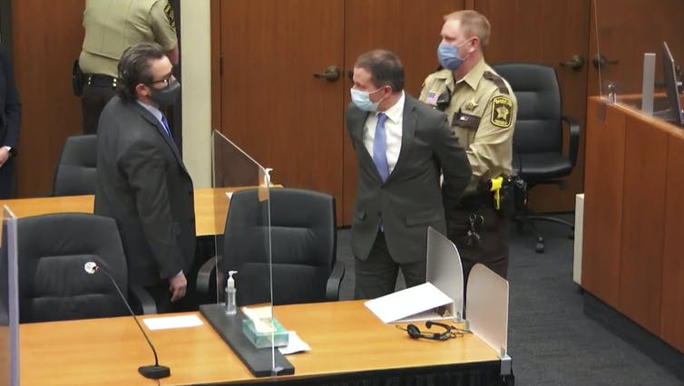 After the verdicts were read, Derek Chauvin was taken into police custody to await sentencing.