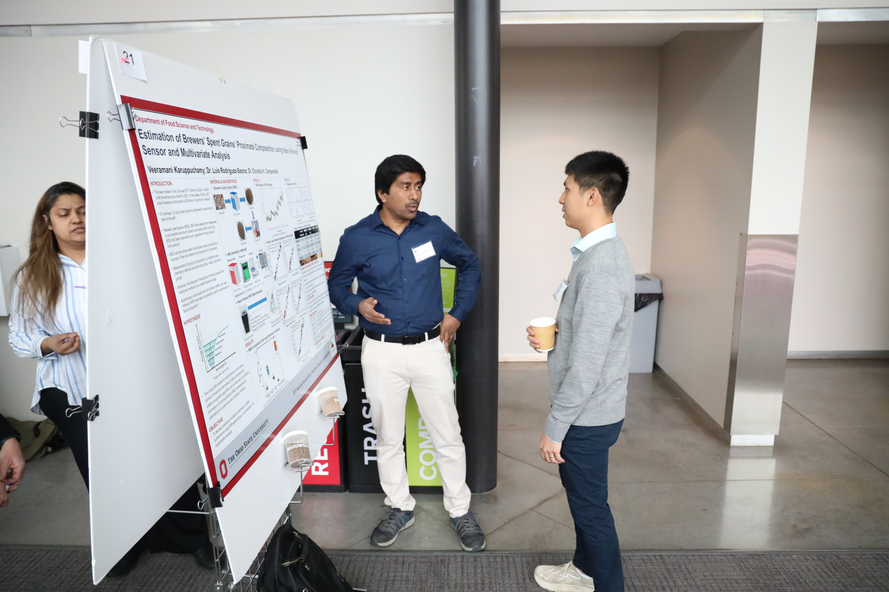 Daniel Do (right) speaks with Veeramani Karuppuchamy, a graduate research associate majoring in food science and technology.