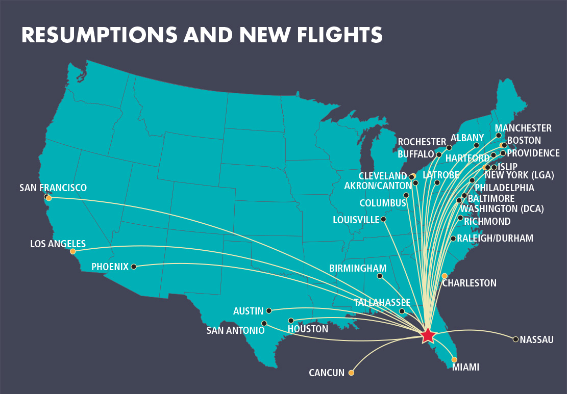 Forty routes to resume or launch from TPA in November