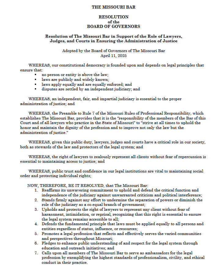 Resolution in Support of the Role of Lawyers Judges and Courts