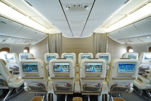 The four-class Emirates Boeing 777 features 24 seats in Premium Economy.