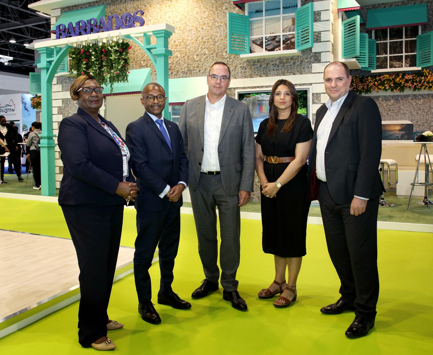 Visit Barbados and dnata representatives at the Barbados stand at ATM Dubai 2023