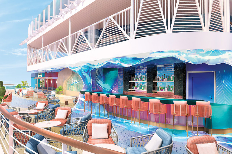 NCL Creating a New Main Dining Experience on Next New Ship - The new Daybreak Bar overlooking the pool deck  (Image at LateCruiseNews.com - August 2026)