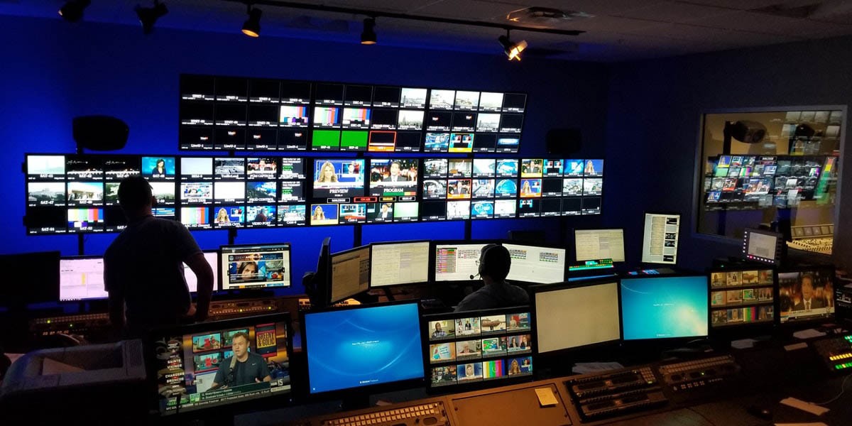 A broadcast television control room