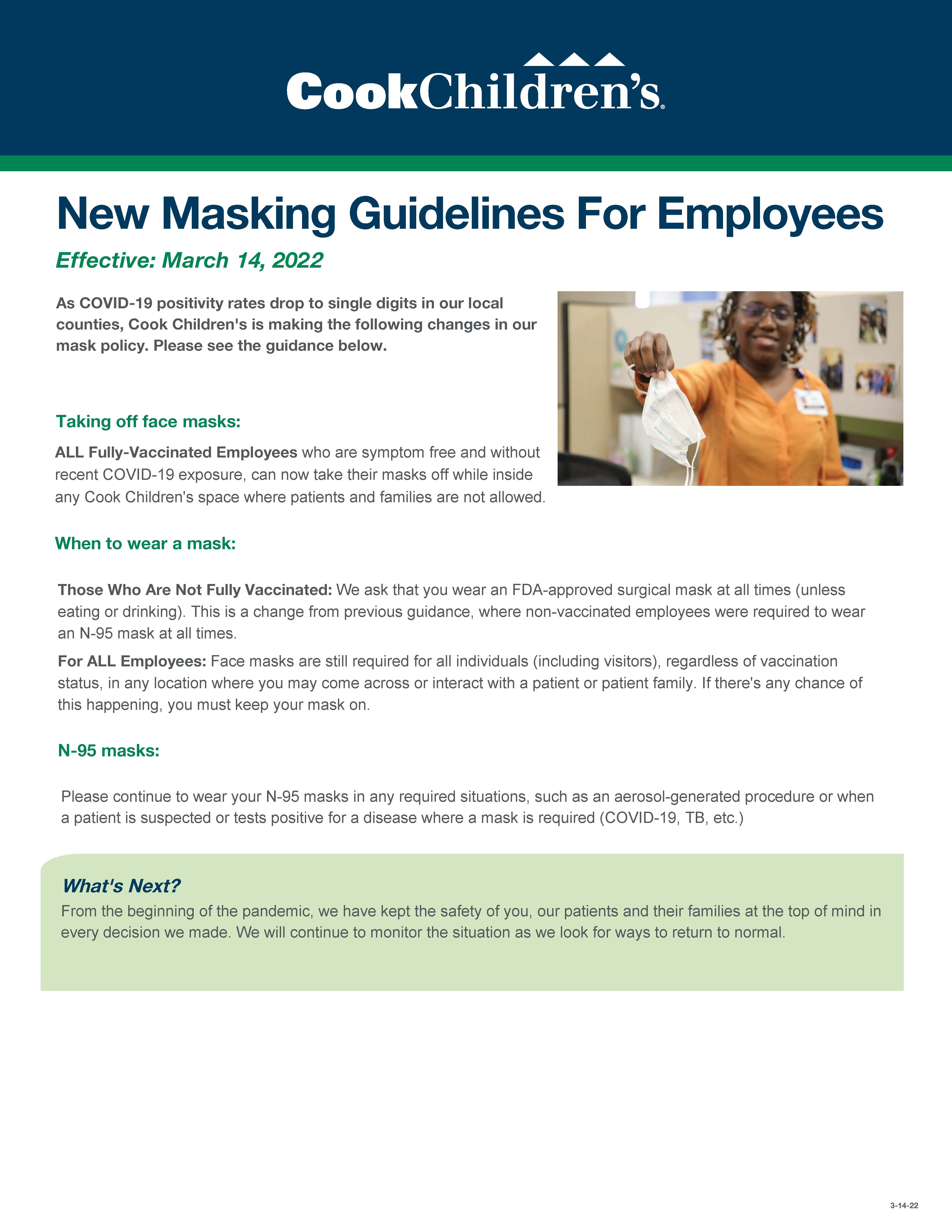 CC Employee Face Mask Update - 3-14-22