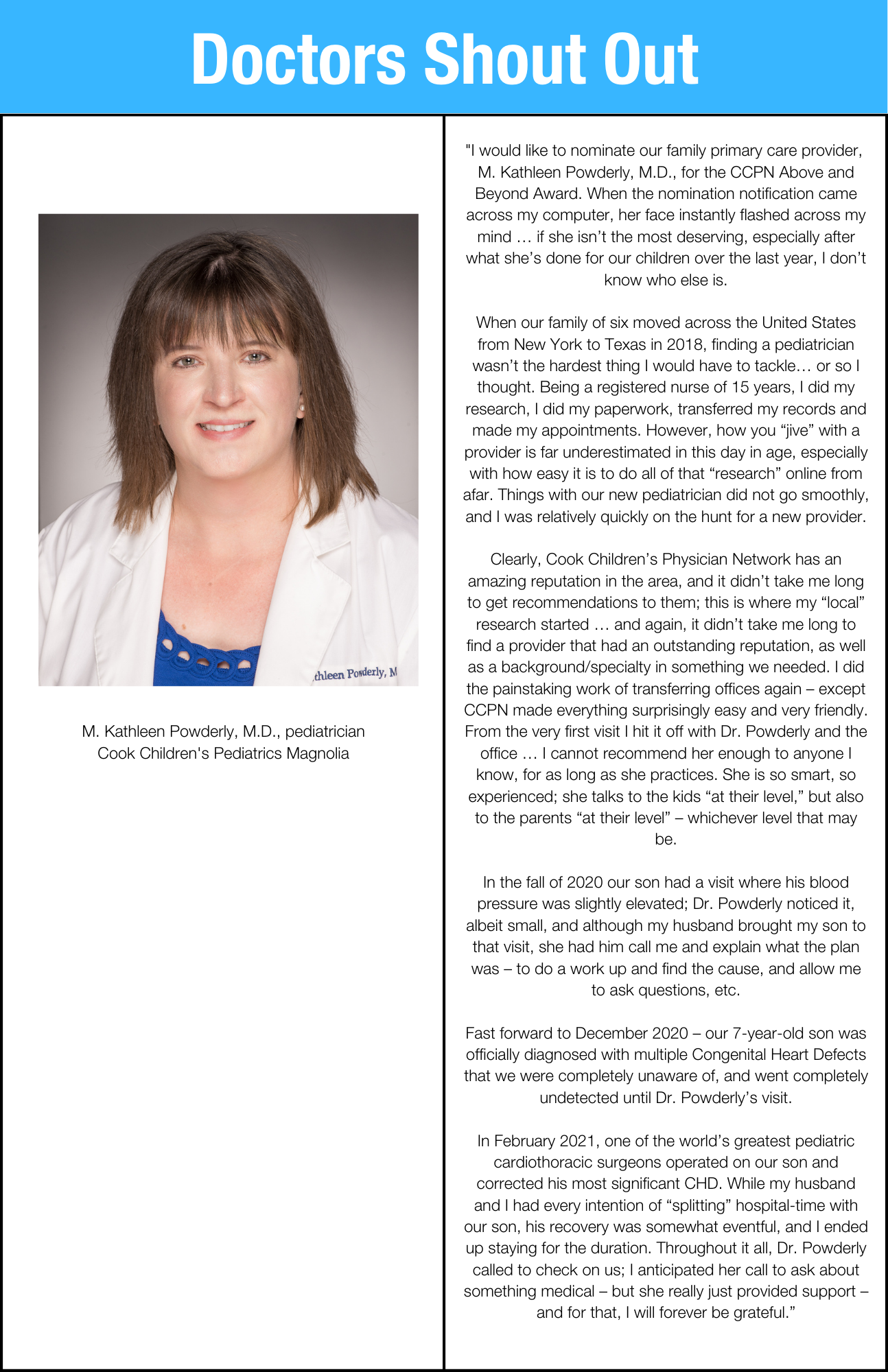 Doctors Shout Out - Dr. Powderly