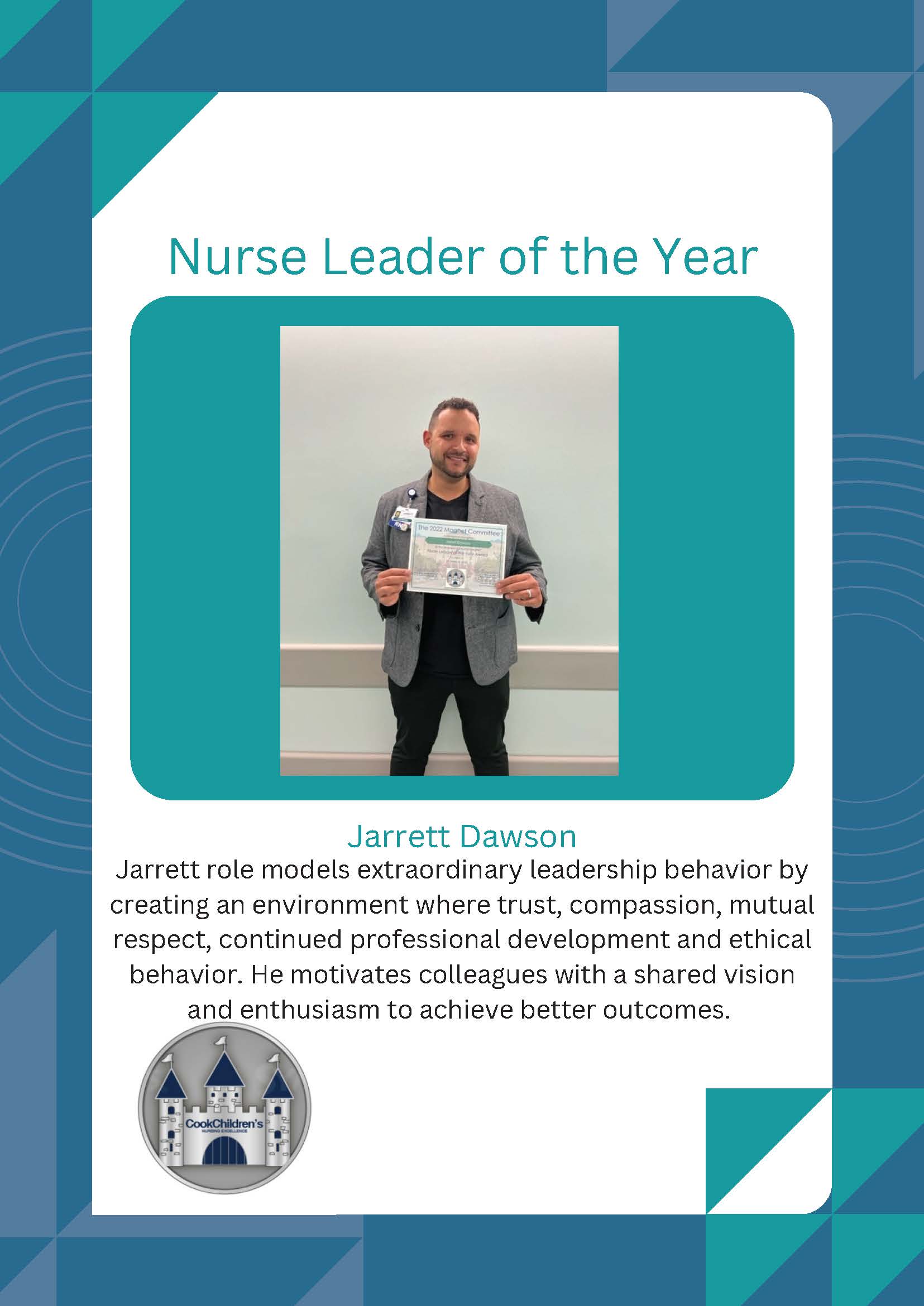 Nurse Leader of the year Jarrett Dawson