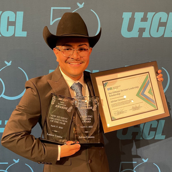 Adrian recently won the Emerging Leader Award, New Student Organization of the Year, and the Sue Fellman Servant Leadership Scholarship at UHCL.