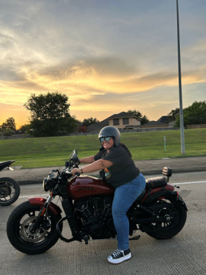 Tabitha on motocycle