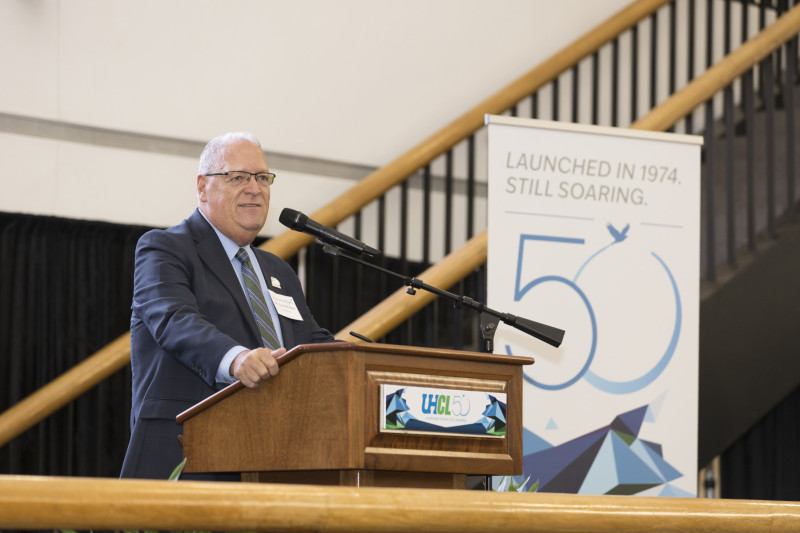 UHCL President Richard Walker with an opening speech.