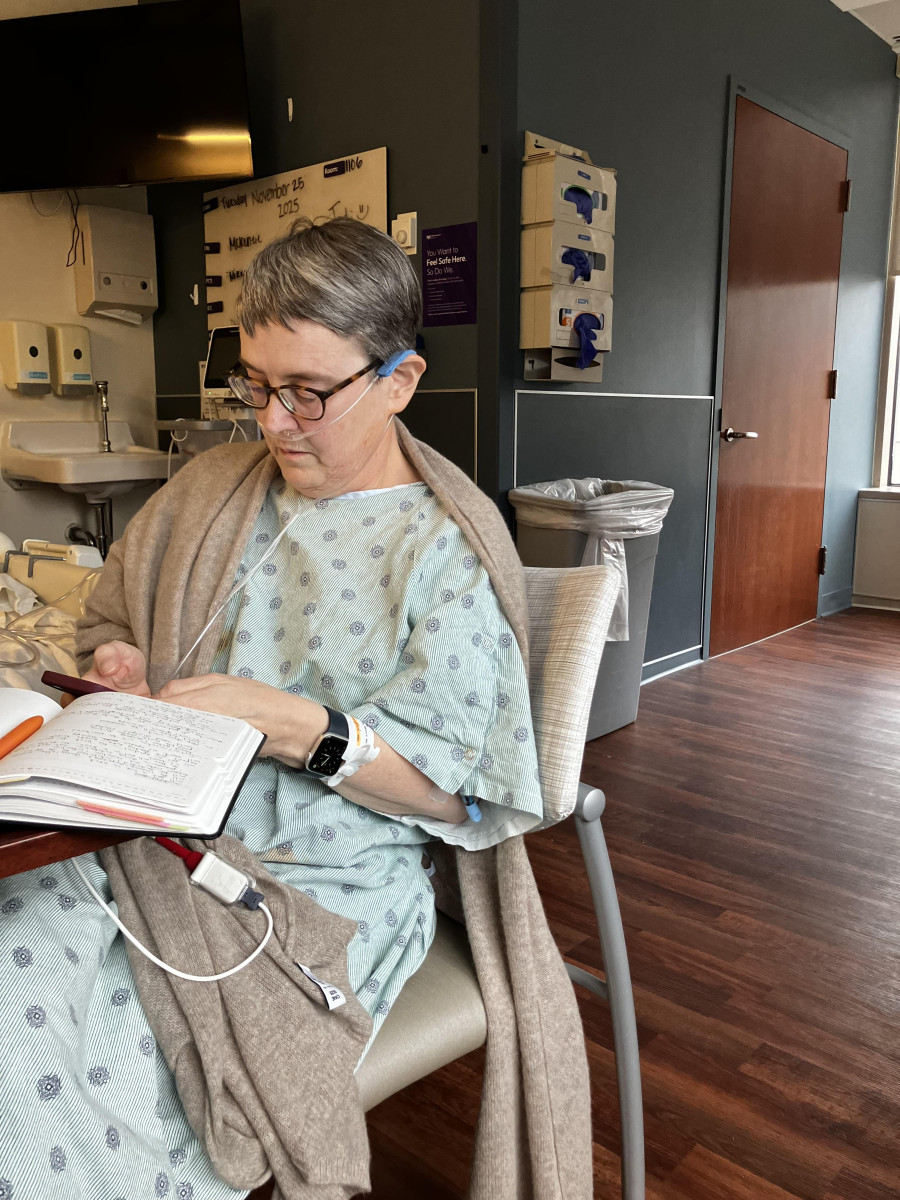 Jodi on oxygen before her transplant at NM