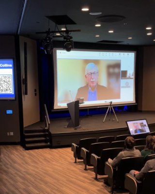 Former National Institutes of Health Director Dr. Francis Collins speaks to Baptist University College of Osteopathic Medicine students