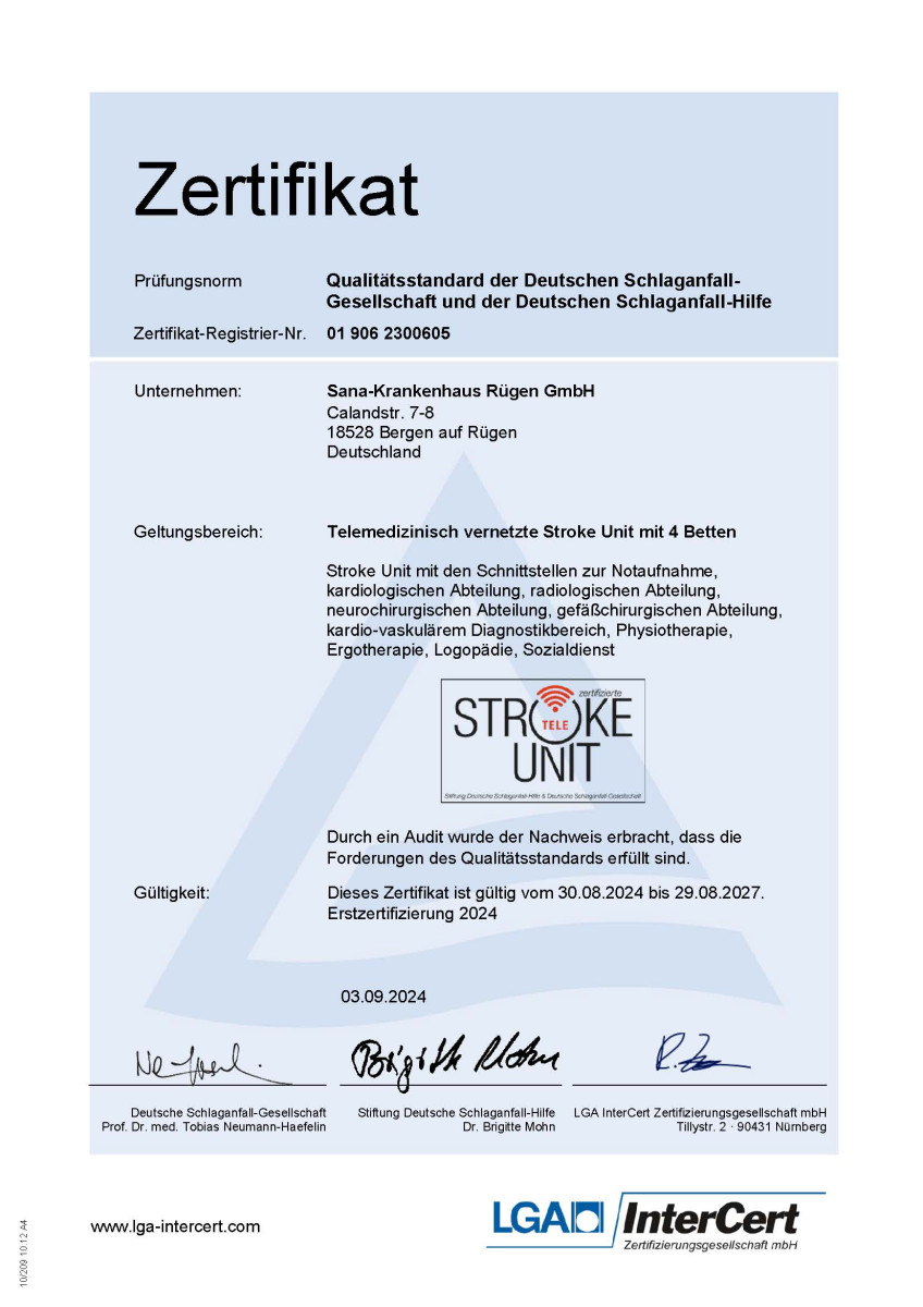 Zertifikat Urkunde Stroke Unit