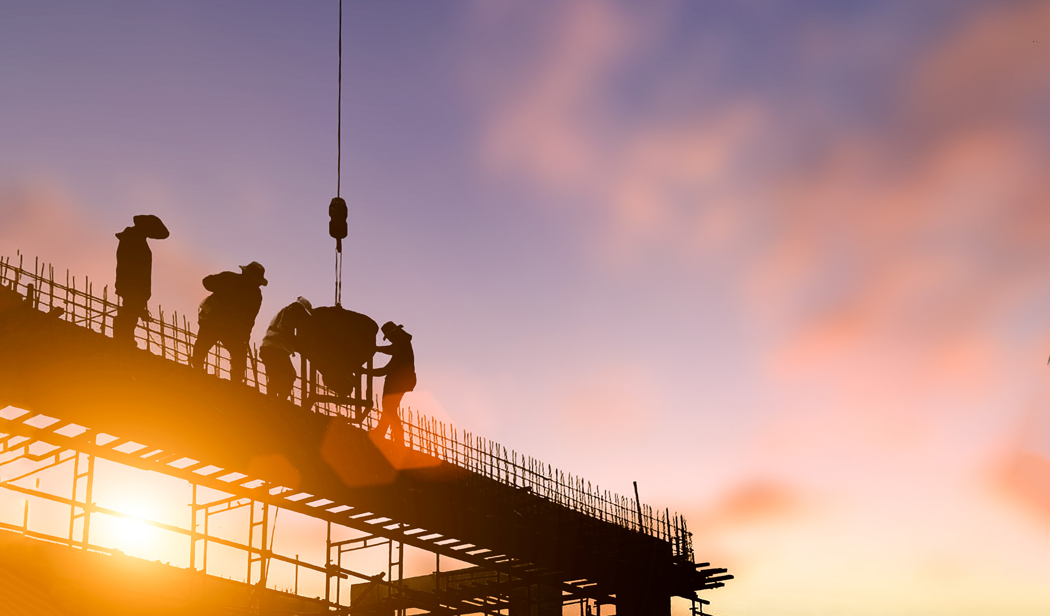 Silhouette engineer and worker for construction crews to work on high ground heavy industry and safety concept