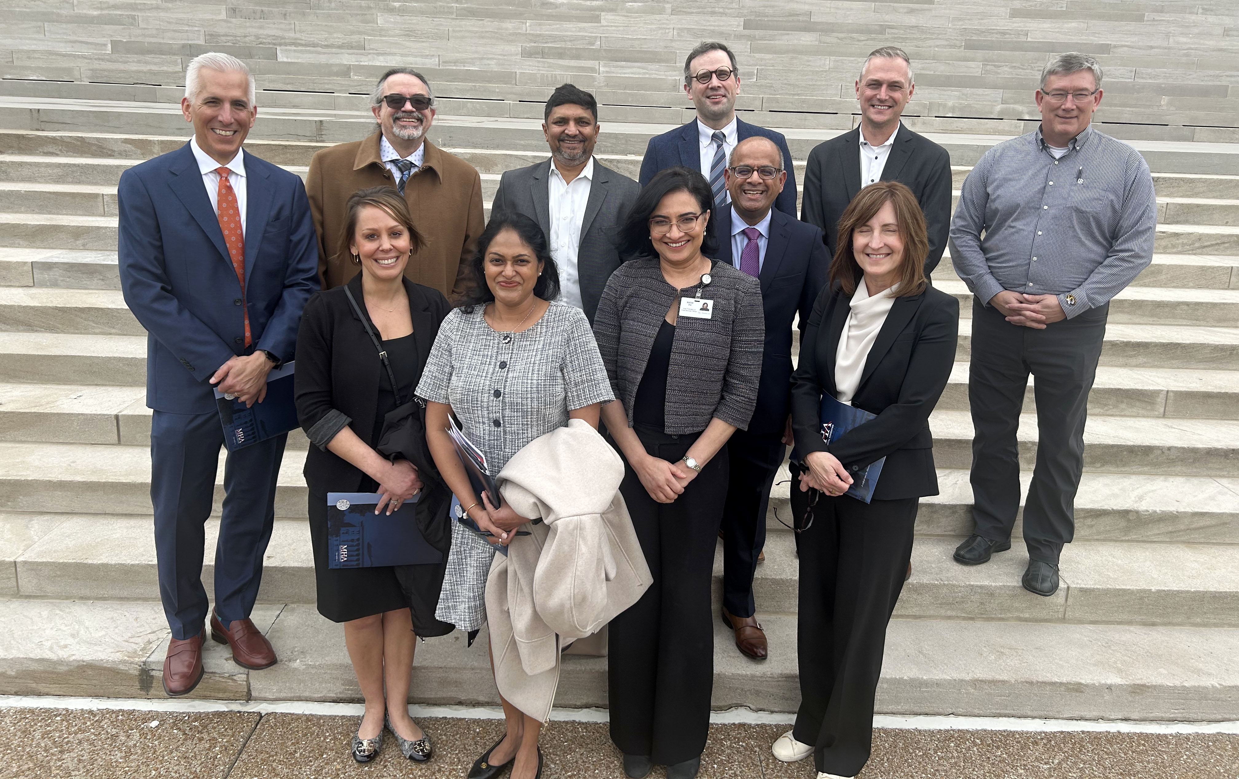 Chief medical officers and physician executives at MHA-member hospitals pose on the steps of the Missouri State Capitol.