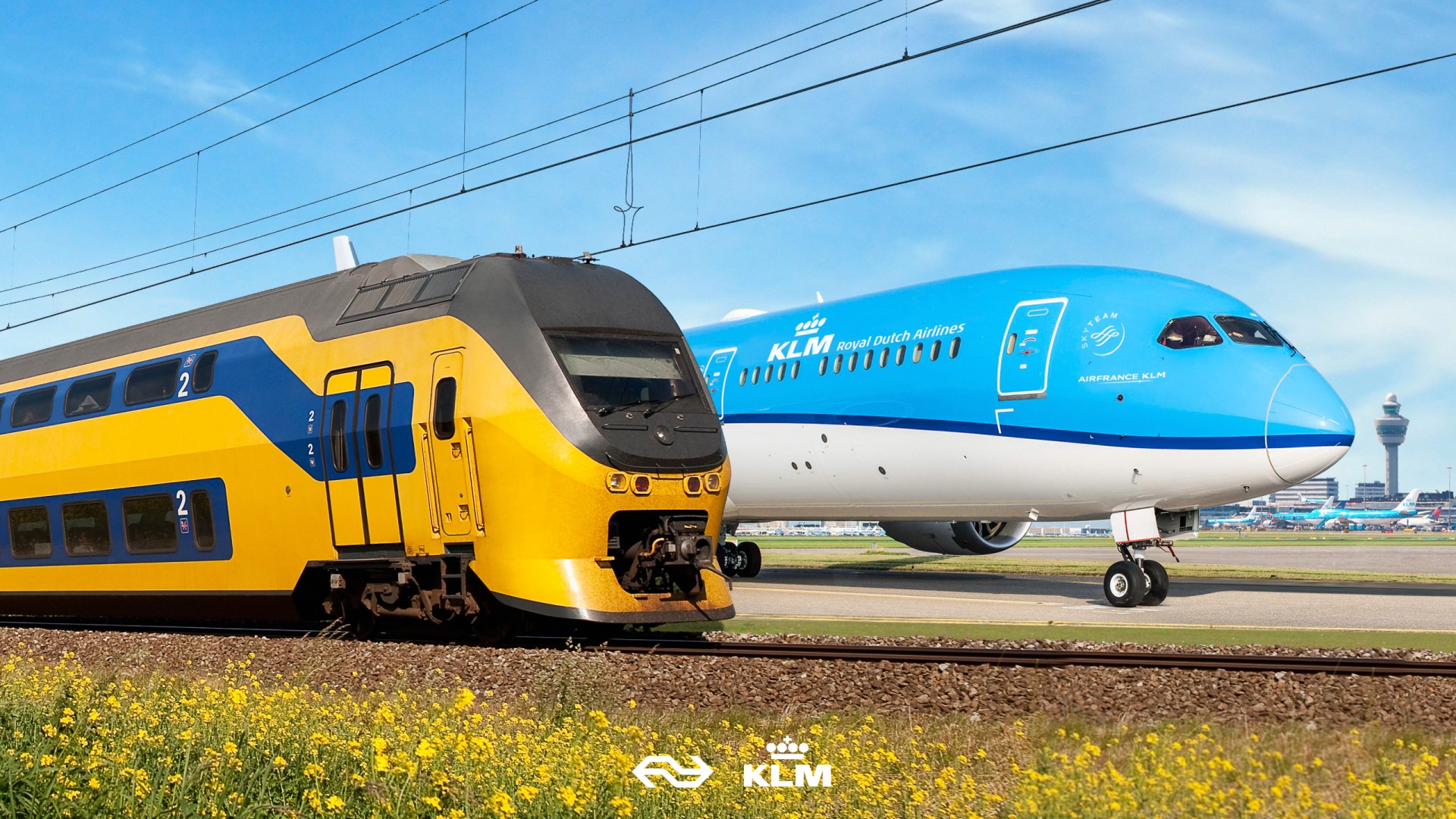 Bij KLM vliegtickets NStreinkaartje naar Amsterdam te koop